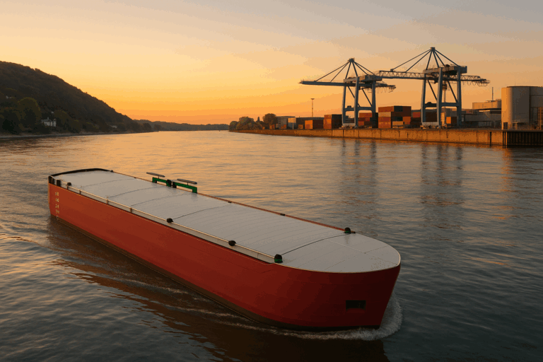 barge at sunset